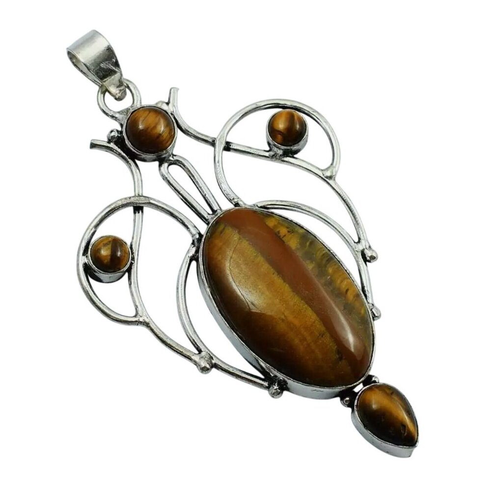 Tigers Eye Gemstone Pendant Silver-Plated